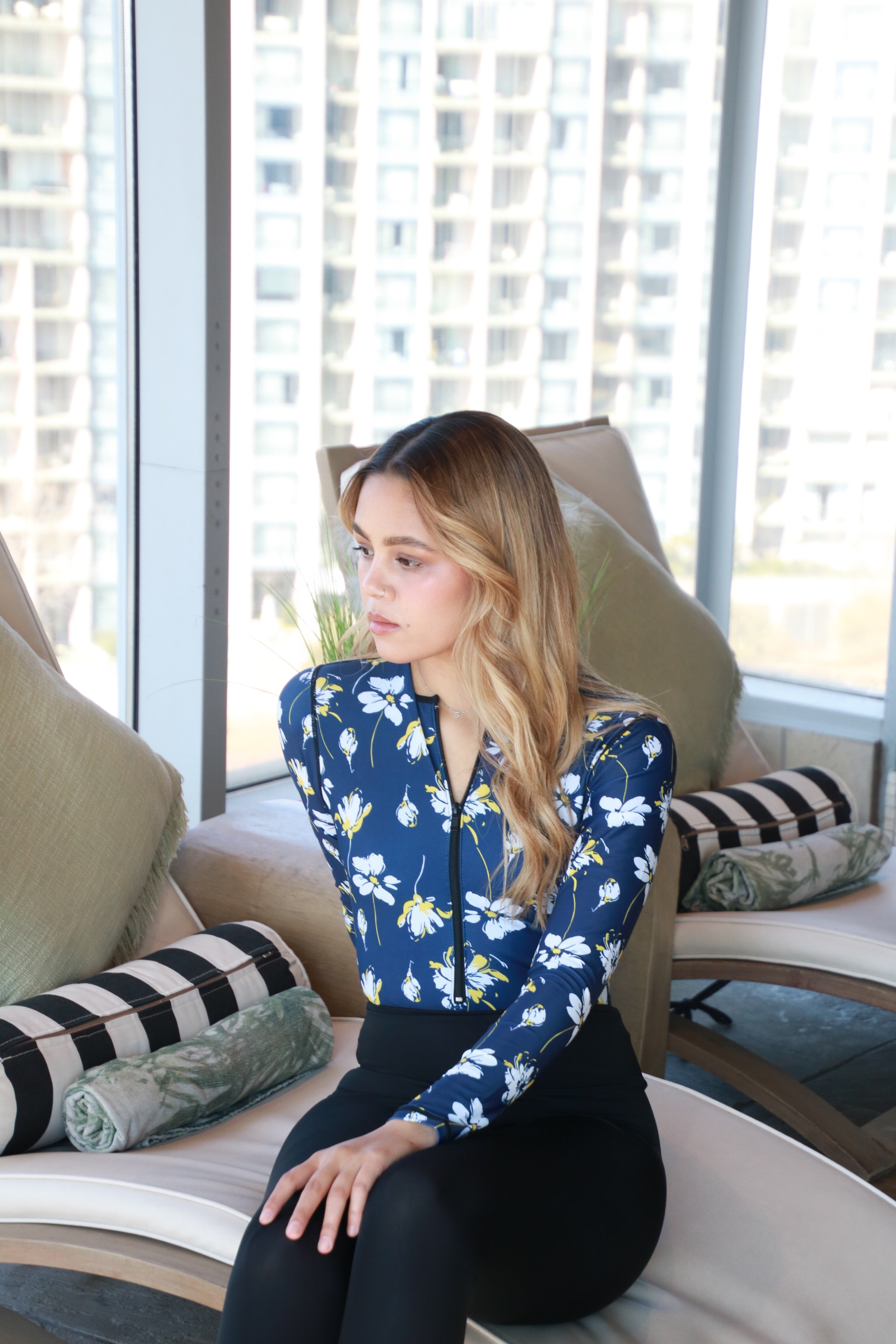 Navy and Yellow Floral Bodysuit