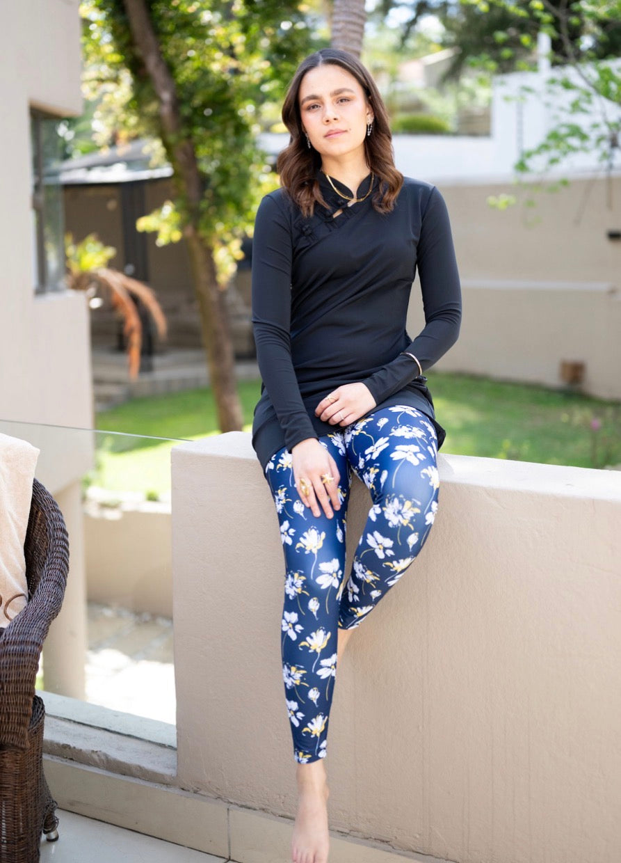 Dynasty Dress with Blue & Yellow Printed Leggings