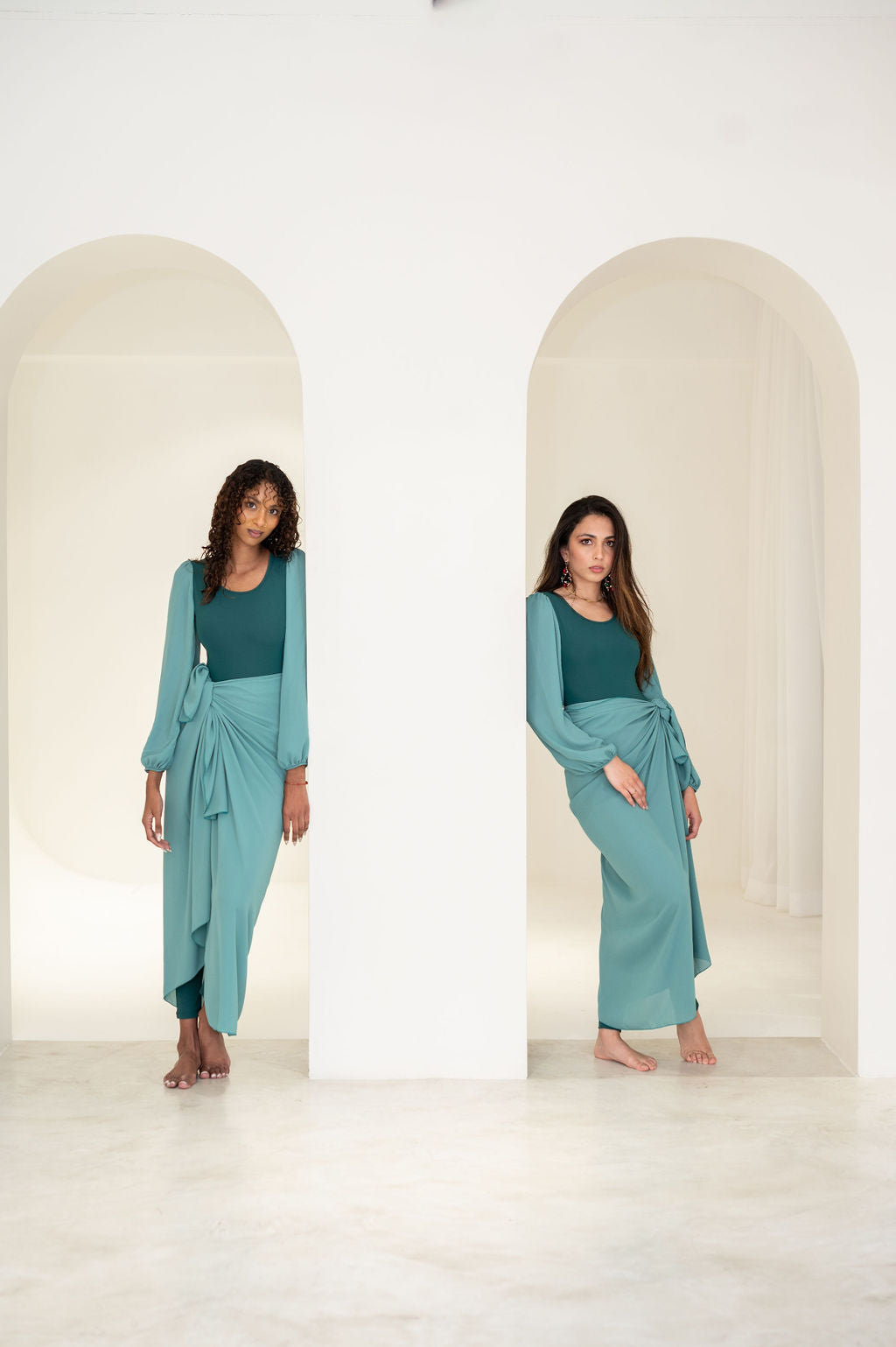 Emerald - Bubble sleeve bodysuit with sarong