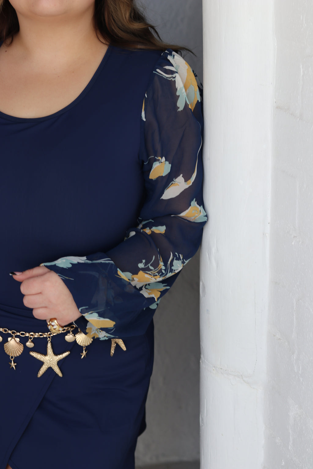 Navy and Floral Bubble sleeve bodysuit and sarong