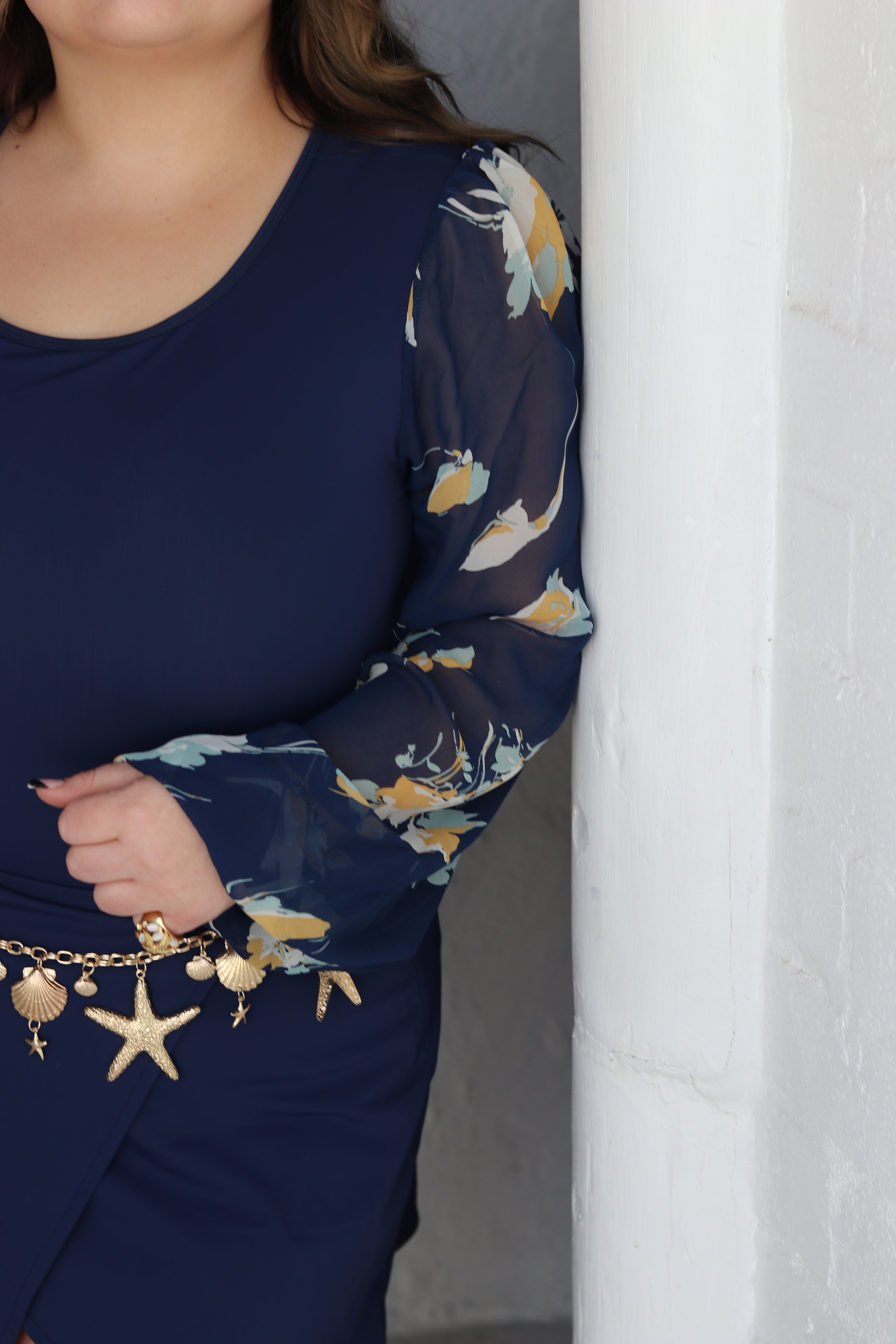 Navy and Floral Bubble sleeve bodysuit and sarong