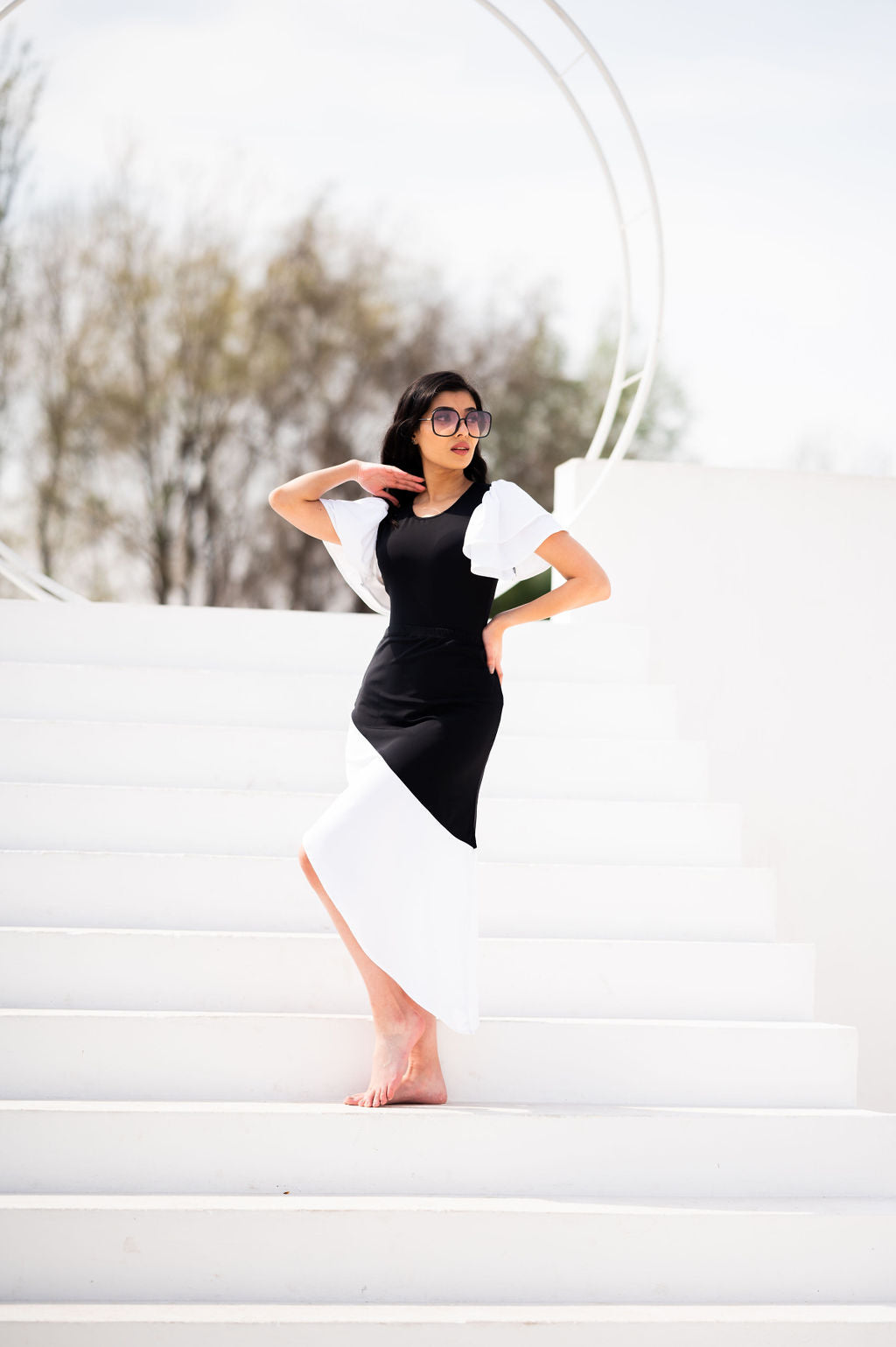 Asymmetrical Black and White Skirt