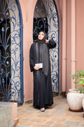 Black abaya with pearl and organza detailing
