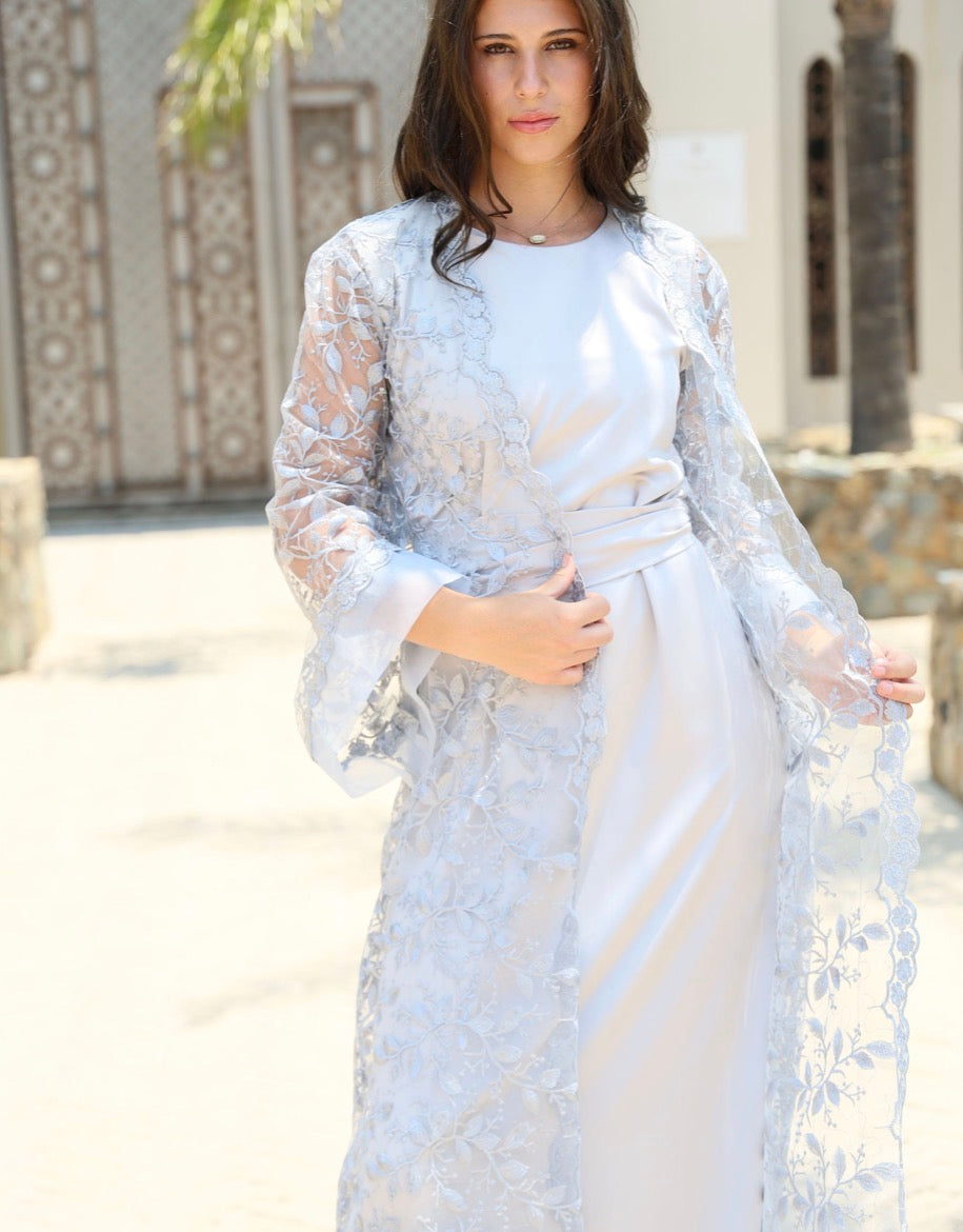 Silver Lace Abaya, incl. Inner