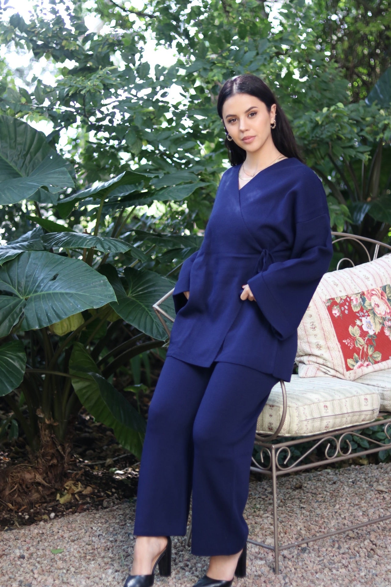 Wrap Top Loungewear Set Blue