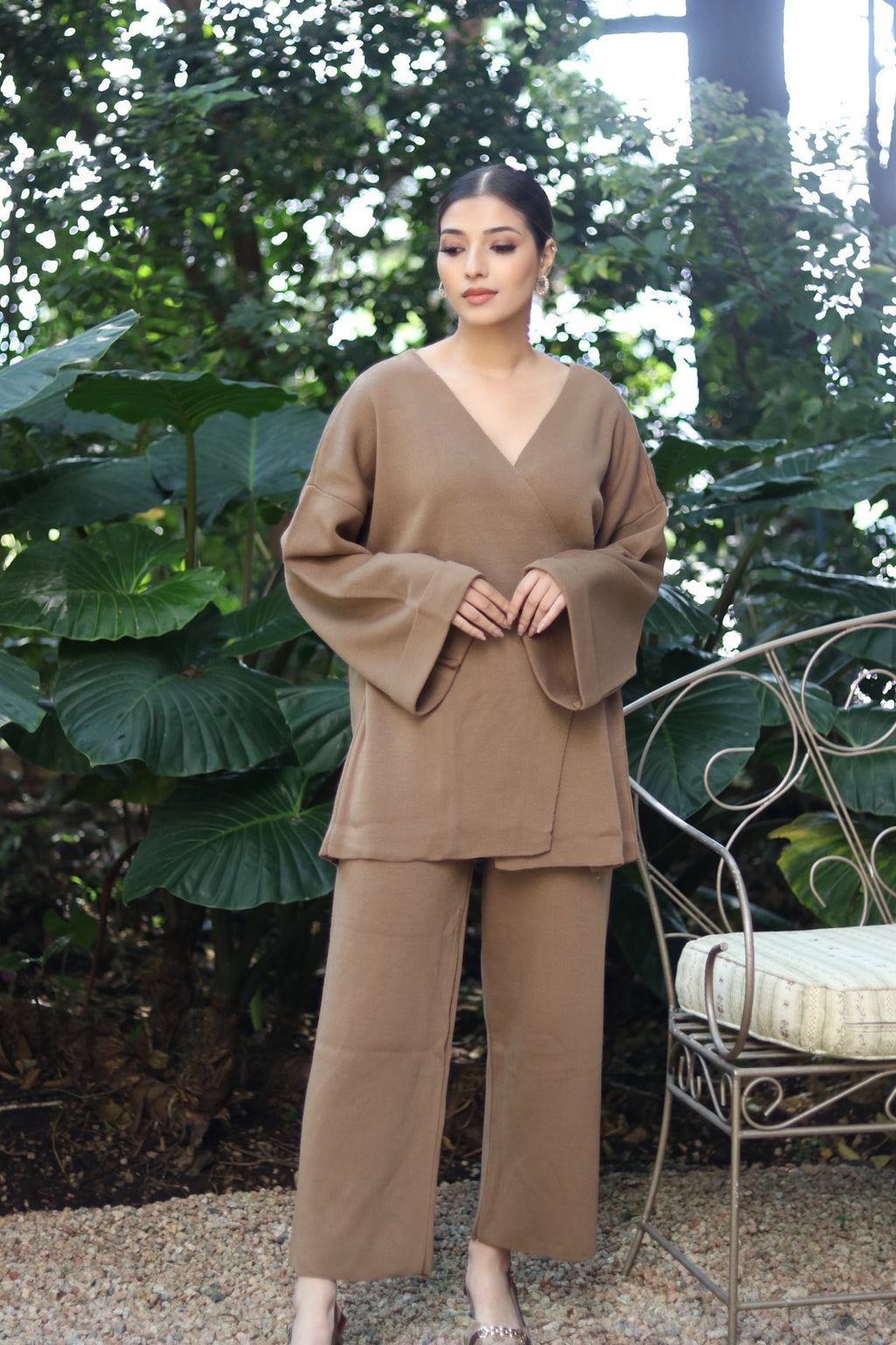 Wrap Top Loungewear Set Camel