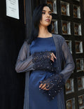 Dark Grey Lace Abaya with beaded Lace Sleeves incl Navy Inner