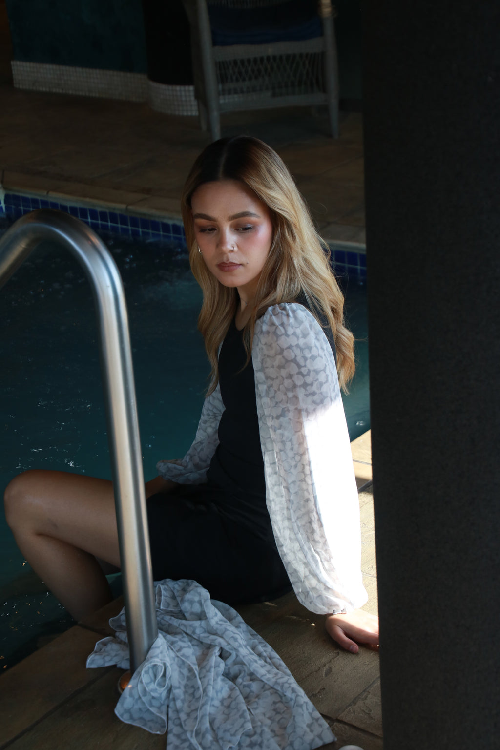 Grey and Black Bubble sleeve Bodysuit with Sarong