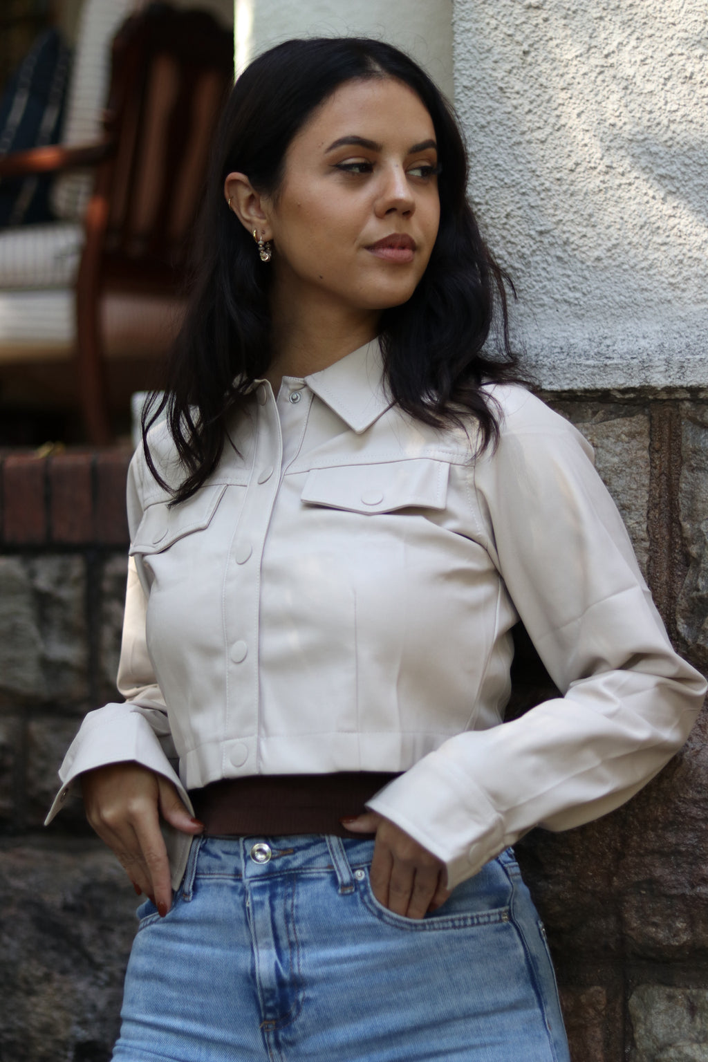 Short leather jacket Light Taupe