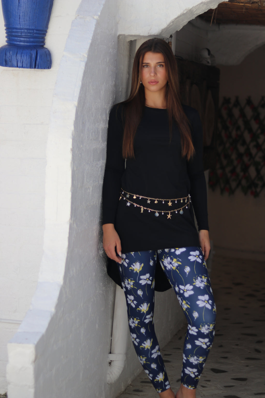 Pearls and Blue Charms Linked Waist Belt