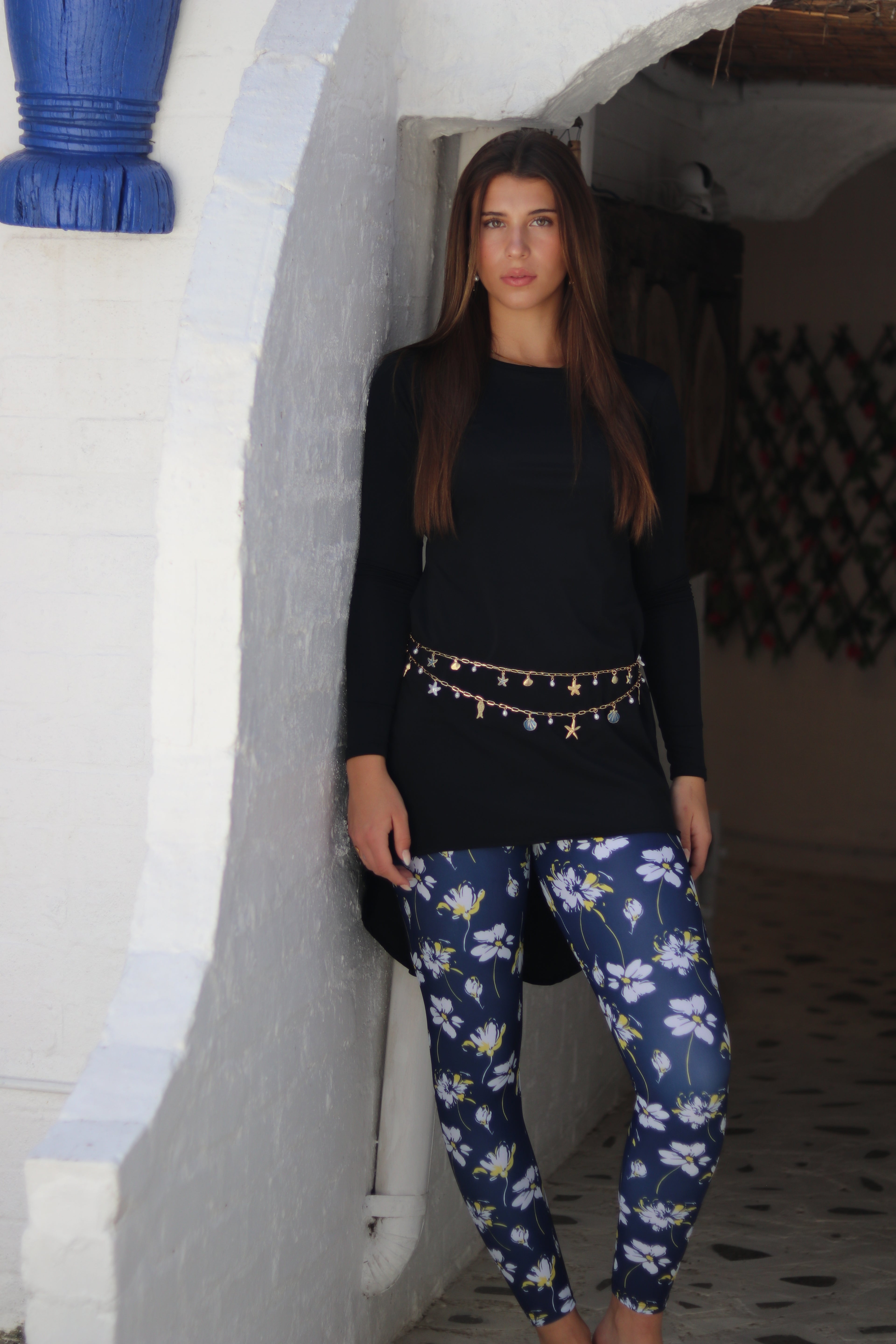 Pearls and Blue Charms Linked Waist Belt