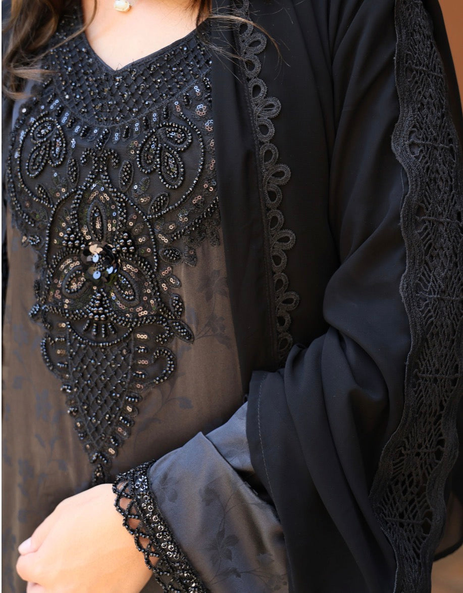 Black with Beaded Front ad Sleeves