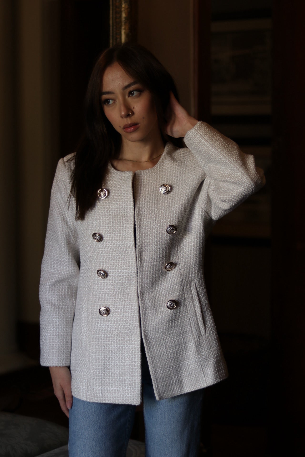 White Gold Button Down Blazer