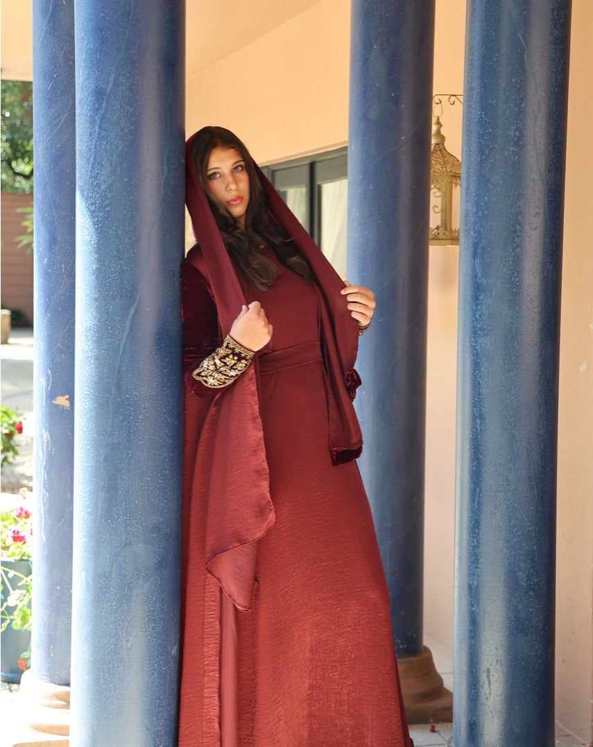 Burgundy velvet detailed Scarf