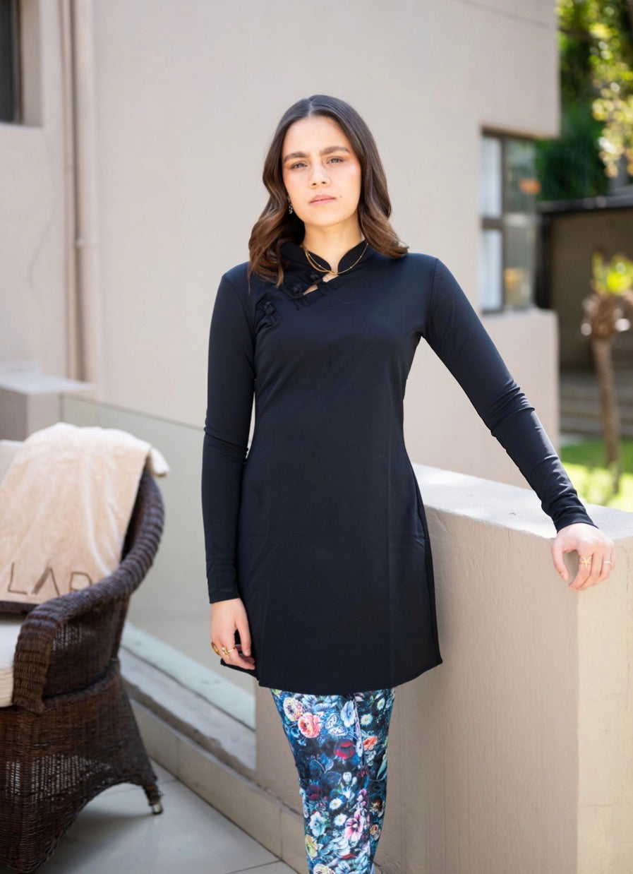 Dynasty Dress with Blue Floral Leggings