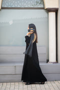 Abaya with big leaf detailing, black