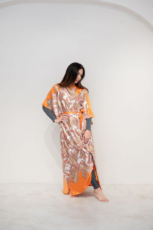 Orange satin kaftan