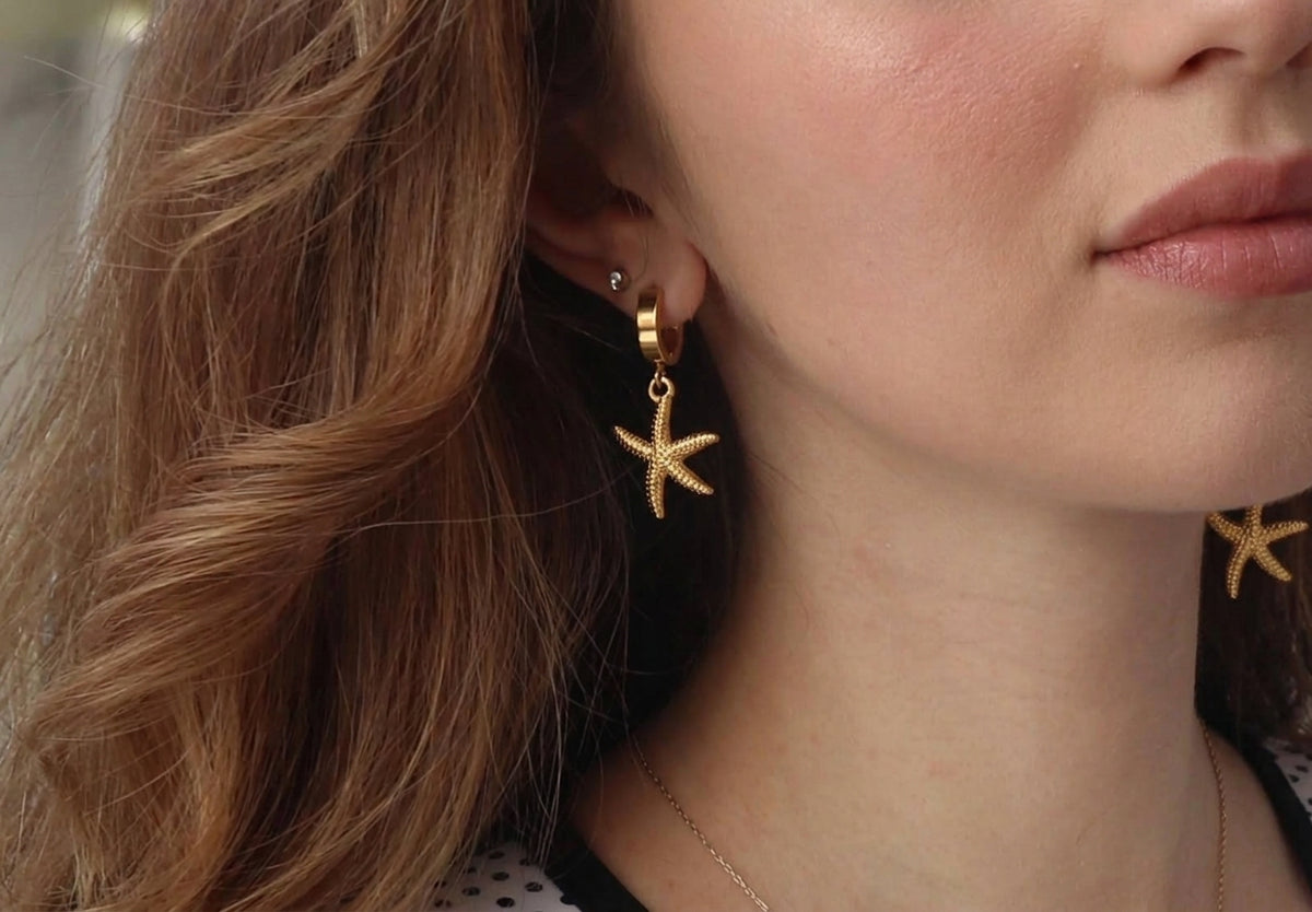 Gold Hoop Starfish Earrings