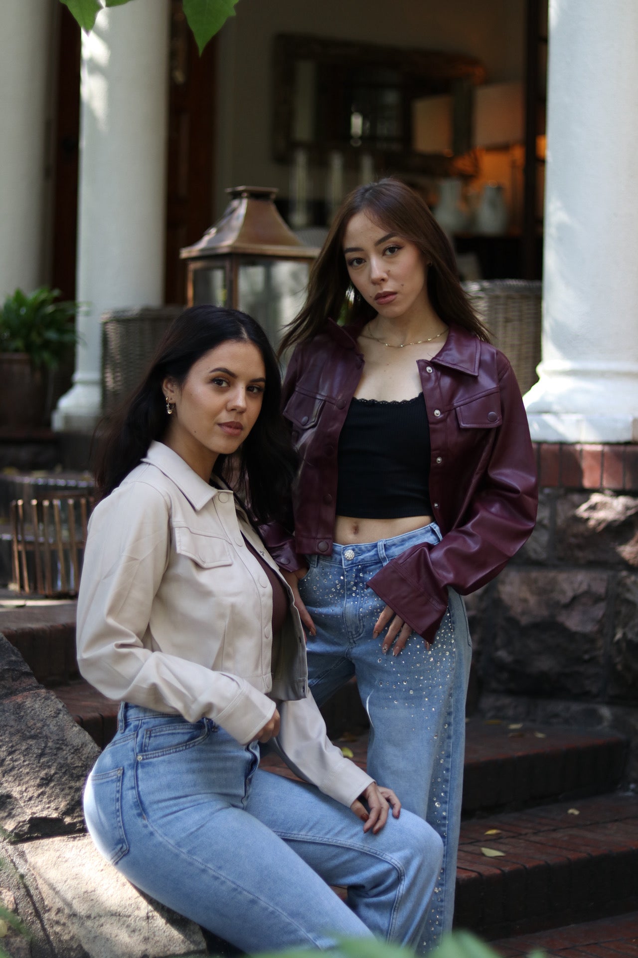 Short leather jacket Light Taupe