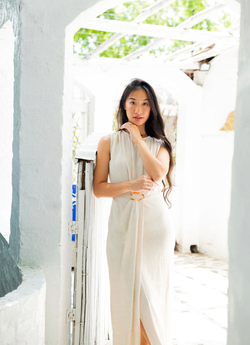 Beige Linen Buckle Dress