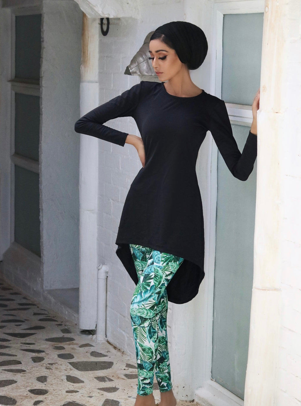 High Low Green Leaves Legging